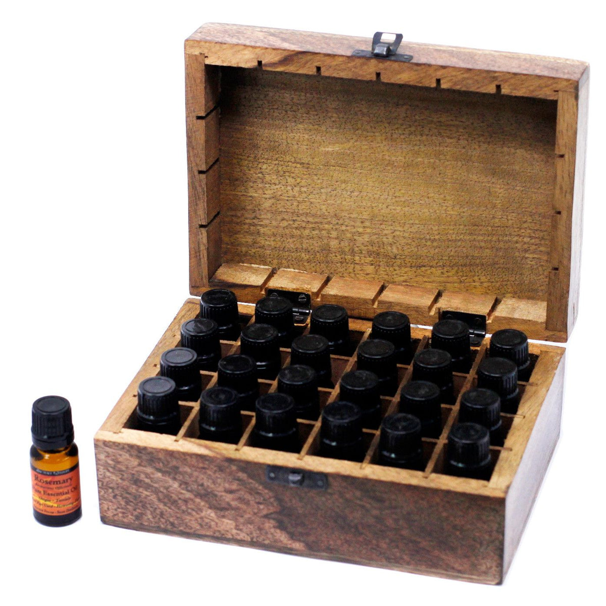 Aromalåda i mangoträ – plats för 24 × 10 ml