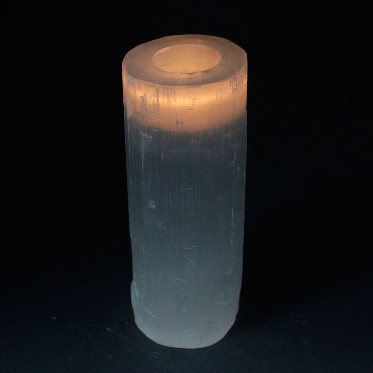 Ljushållare i selenit – cylinder, 20 cm