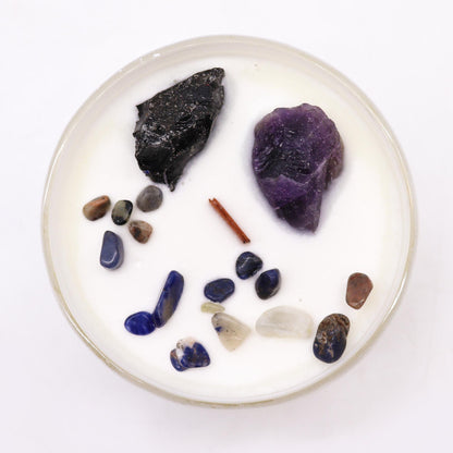 Chakraljus med kristaller – Solar plexus-chakra, ametist & svart agat