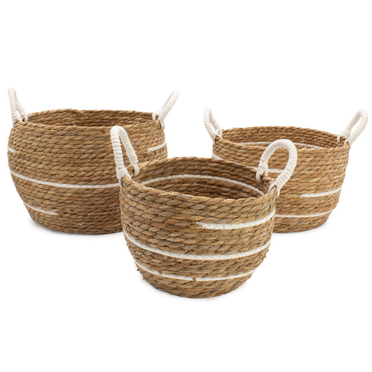 Stora förvaringskorgar i bomull/sjögräs – natur, 3-pack