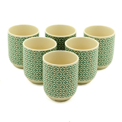 Tekoppar i keramik – grön mosaik, 6-pack