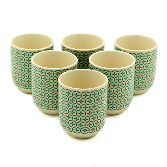 Tekoppar i keramik – grön mosaik, 6-pack