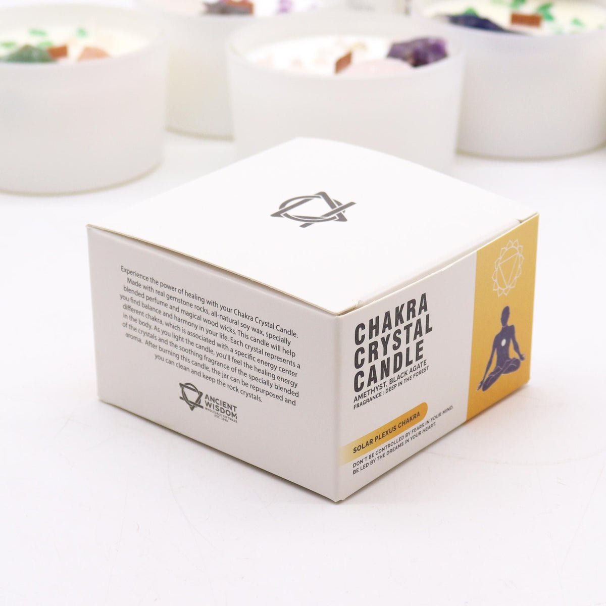 Chakraljus med kristaller – Solar plexus-chakra, ametist & svart agat