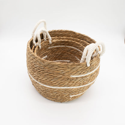 Stora förvaringskorgar i bomull/sjögräs – natur, 3-pack