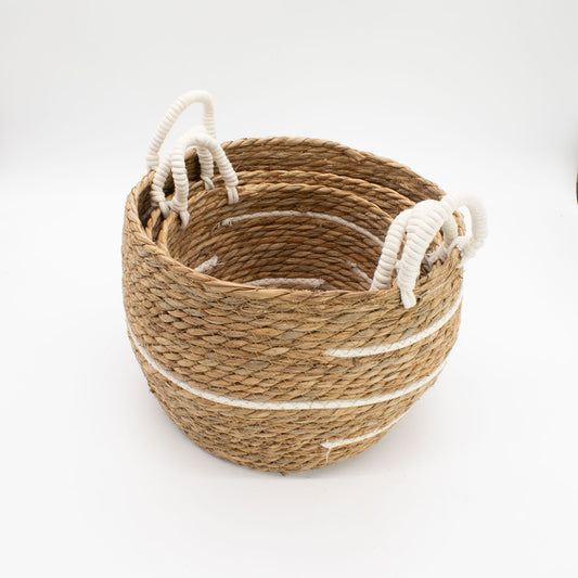 Stora förvaringskorgar i bomull/sjögräs – natur, 3-pack