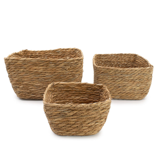 Förvaringskorgar i sjögräs – fyrkantiga, natur, 3-pack