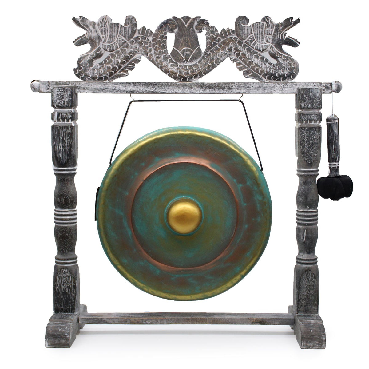 Gong med trästativ – grönpatinerad finish, 50 cm