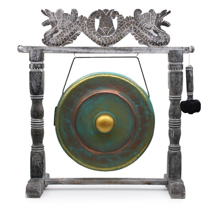 Gong med trästativ – grönpatinerad finish, 50 cm