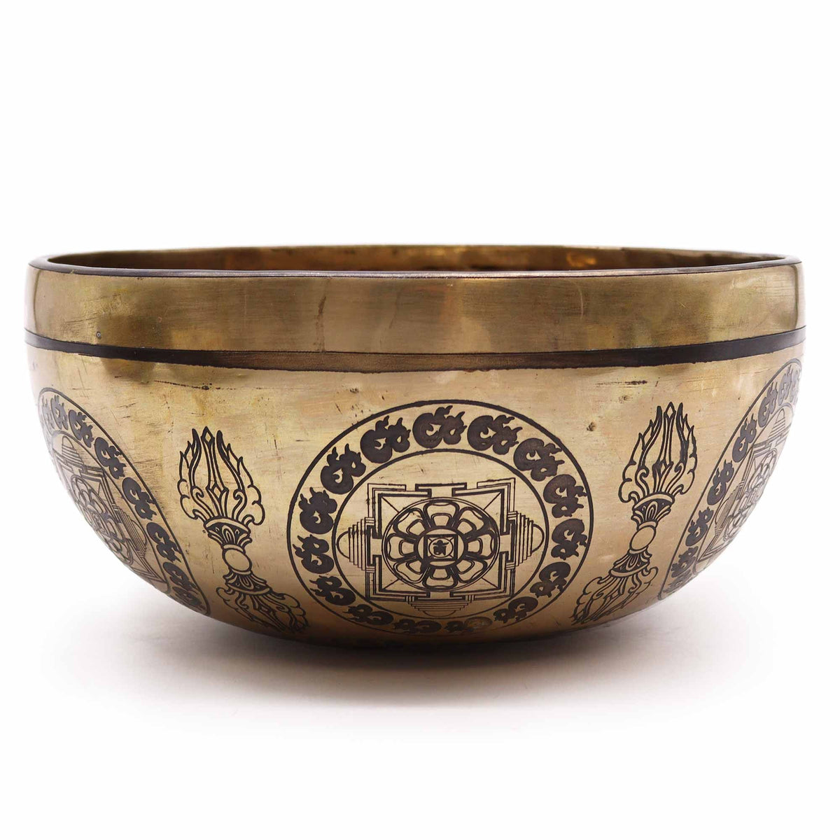 Graverad klangskål från Nepal – Fem Buddha, 21 cm