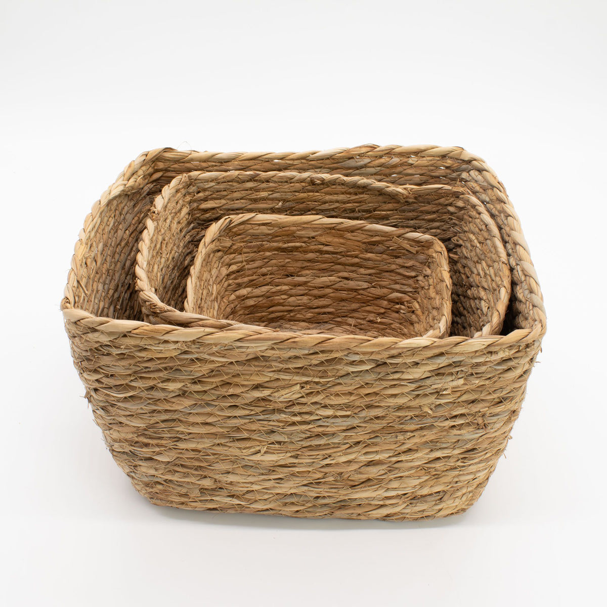 Förvaringskorgar i sjögräs – fyrkantiga, natur, 3-pack