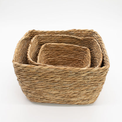 Förvaringskorgar i sjögräs – fyrkantiga, natur, 3-pack