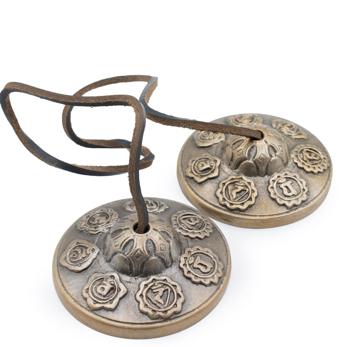 Tingsha i massiv mässing – sju chakra, ca 7 cm / 255 g