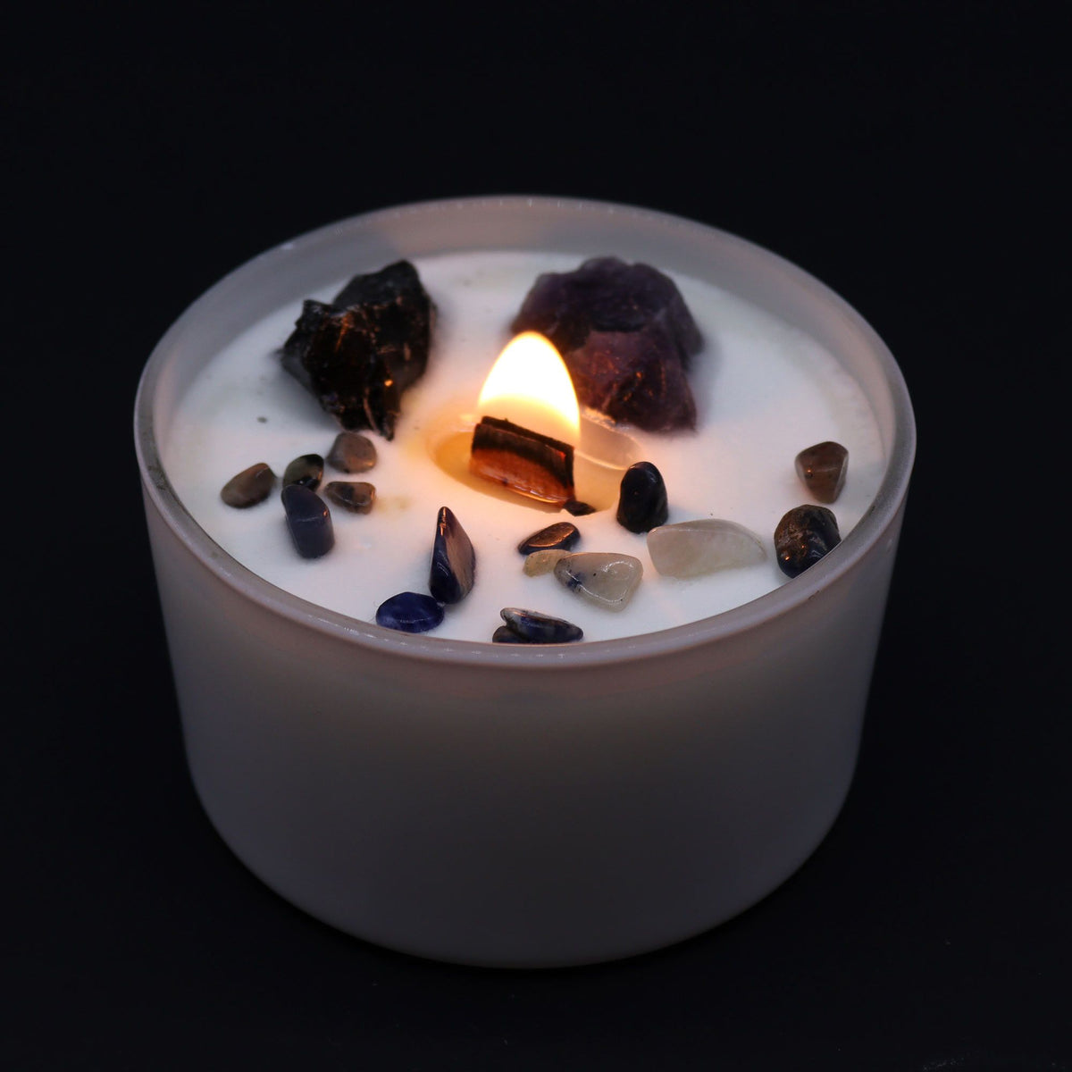 Chakraljus med kristaller – Solar plexus-chakra, ametist & svart agat