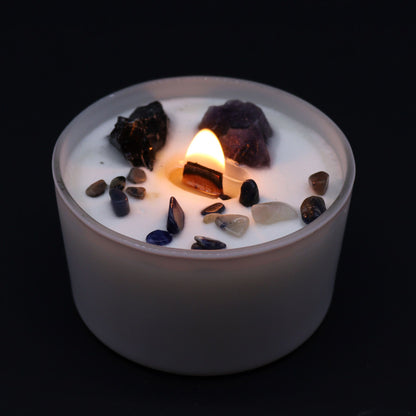 Chakraljus med kristaller – Solar plexus-chakra, ametist & svart agat