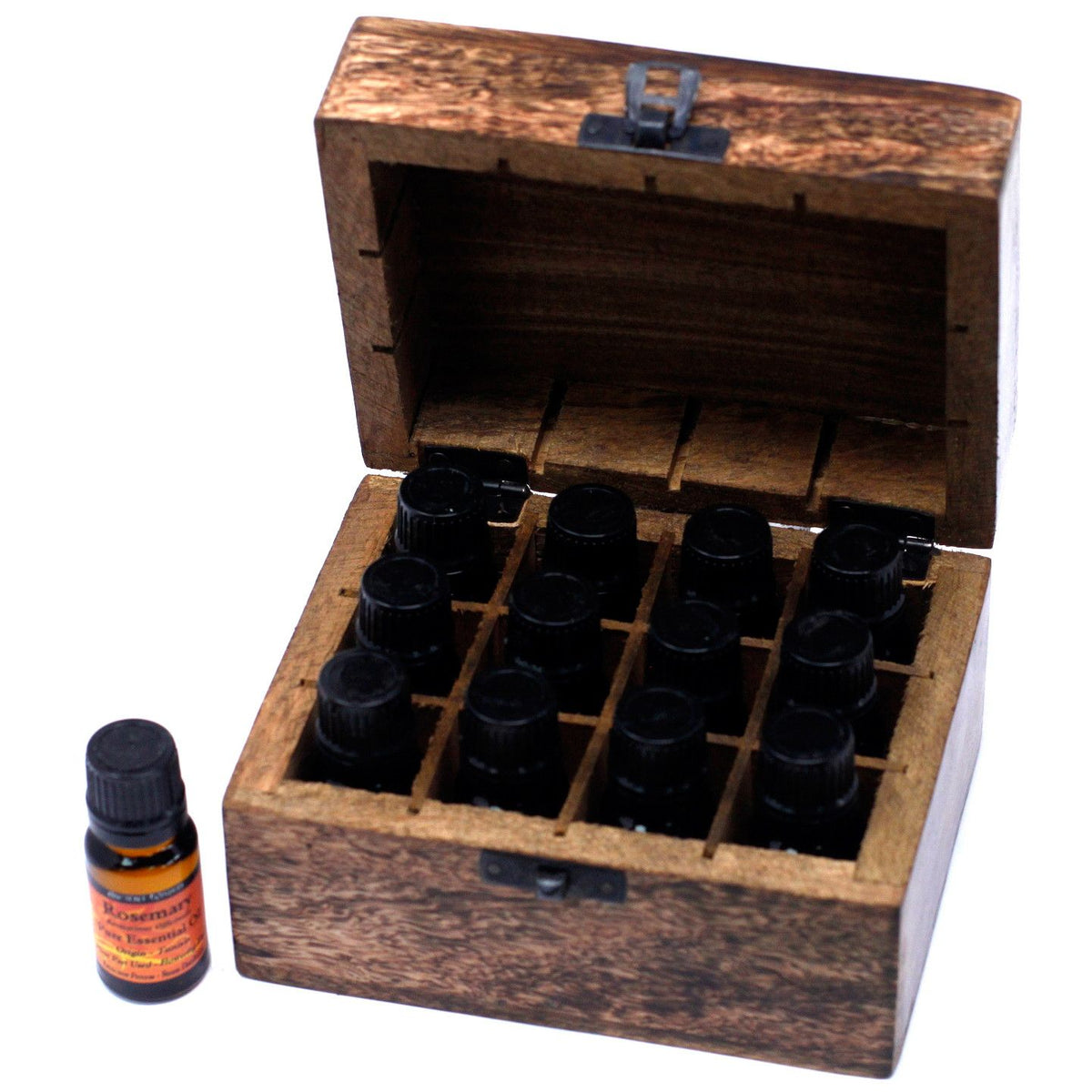 Aromalåda i mangoträ – plats för 12 × 10 ml
