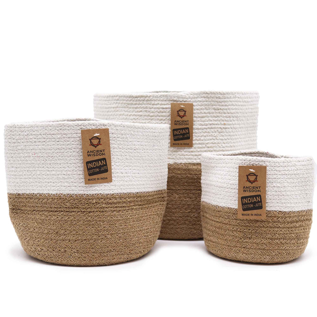 Förvaringskorgar av bomullsrep – vit, 3-pack