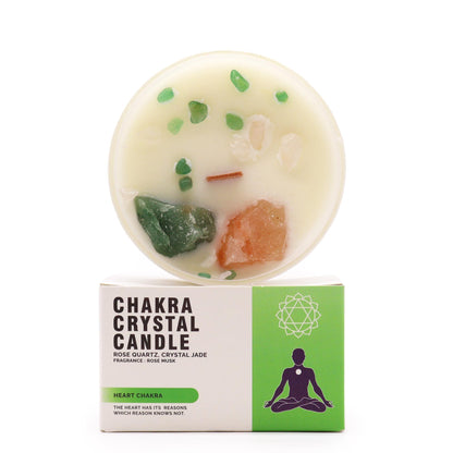 Chakraljus med kristaller – Hjärtchakra, rosenkvarts & jade