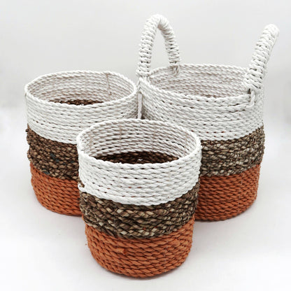 Förvaringskorgar i sjögräs – orange/natur/vitt set