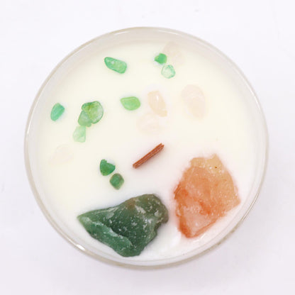 Chakraljus med kristaller – Hjärtchakra, rosenkvarts & jade