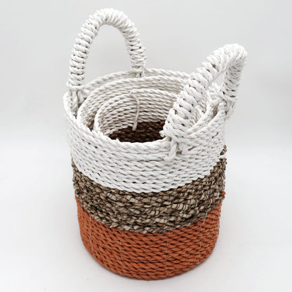 Förvaringskorgar i sjögräs – orange/natur/vitt set