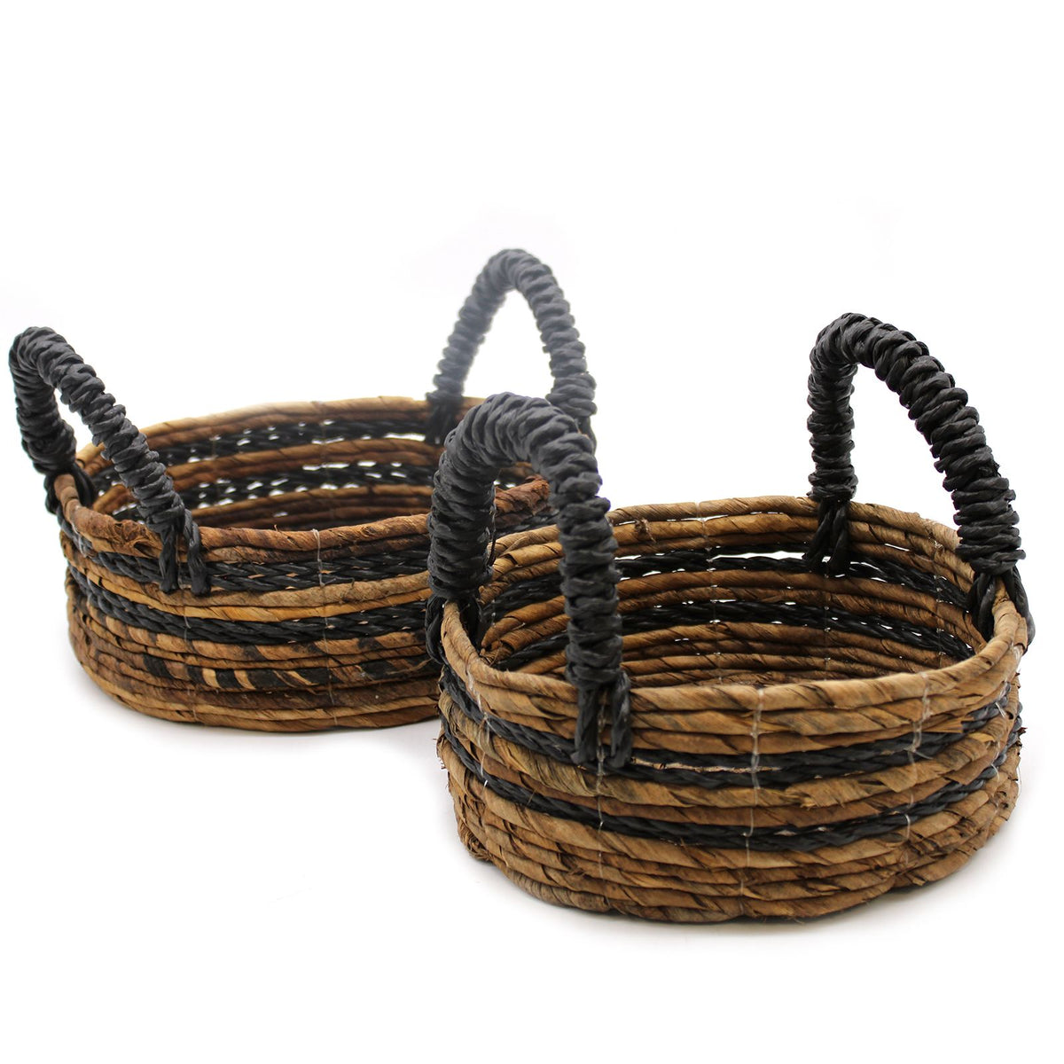 Förvaringskorgar av bananblad och raffia – svart, 2-pack