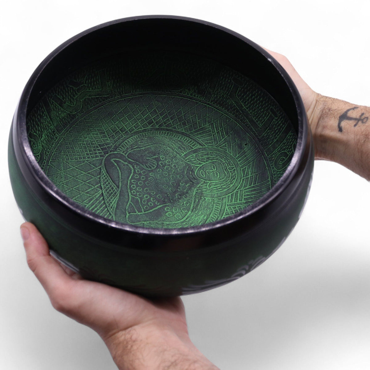 Extra kraftig klangskål i mässing – Mushroom Moss Green, 23 cm / 1,3 kg