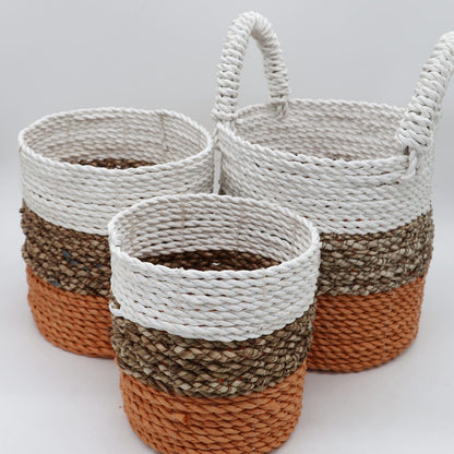 Förvaringskorgar i sjögräs – orange/natur/vitt set