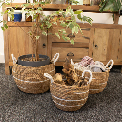 Stora förvaringskorgar i bomull/sjögräs – natur, 3-pack