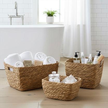 Förvaringskorgar i sjögräs – fyrkantiga, natur, 3-pack