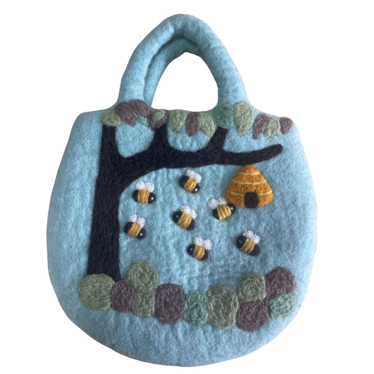 Tovad väska med träd och bikupa – 35 × 27 cm