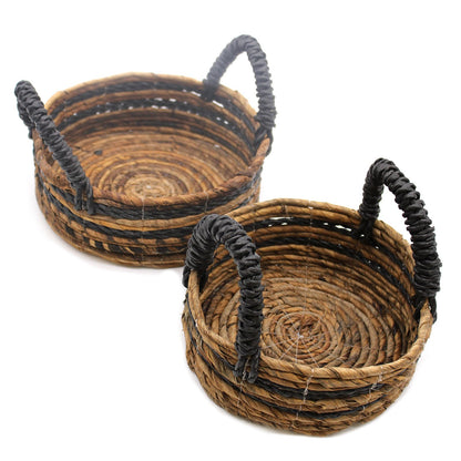 Förvaringskorgar av bananblad och raffia – svart, 2-pack