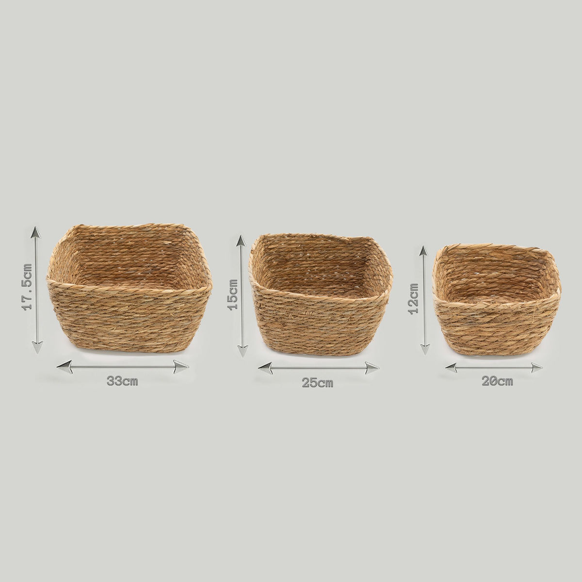 Förvaringskorgar i sjögräs – fyrkantiga, natur, 3-pack