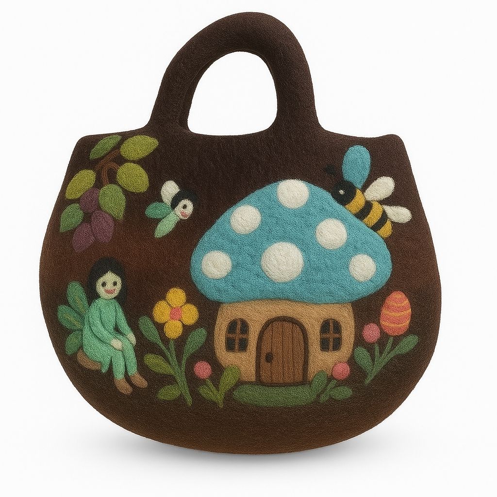 Tovad väska med sagoträdgård – 35 × 27 cm