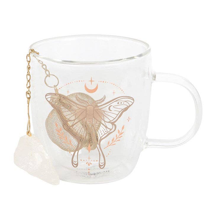 Glasmugg med Tesil med Bergkristall – Light Luna Moth