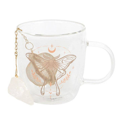 Glasmugg med Tesil med Bergkristall – Light Luna Moth
