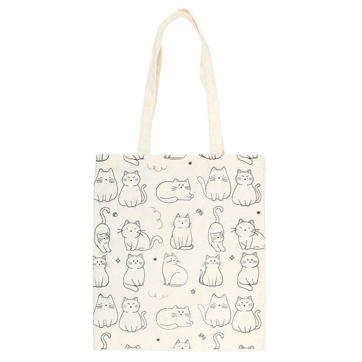 White Cat Print Tote Bag