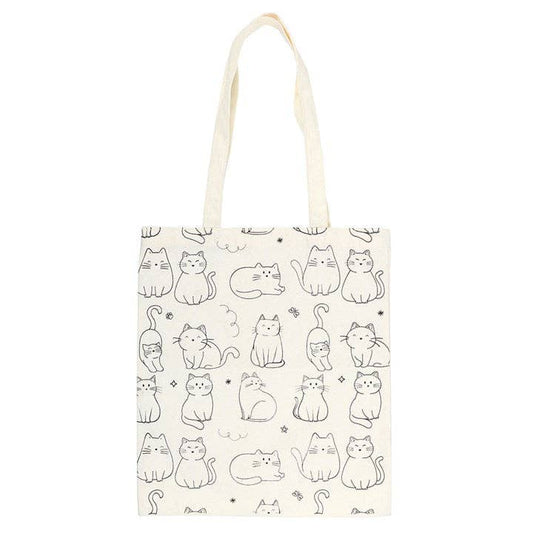 White Cat Print Tote Bag
