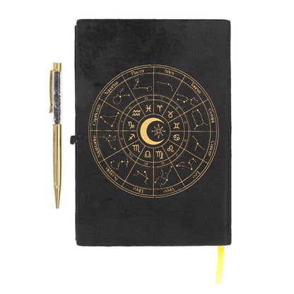 Astrologijournal med svart obsidianpenna