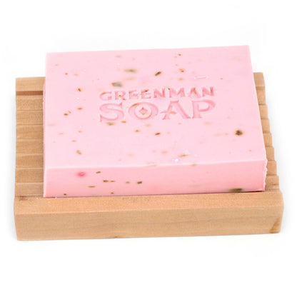 Rosa Greenman-tvål på tvålfat, sedd framifrån