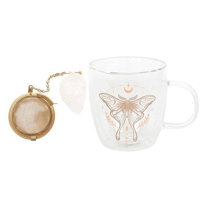 Glasmugg med Tesil med Bergkristall – Light Luna Moth
