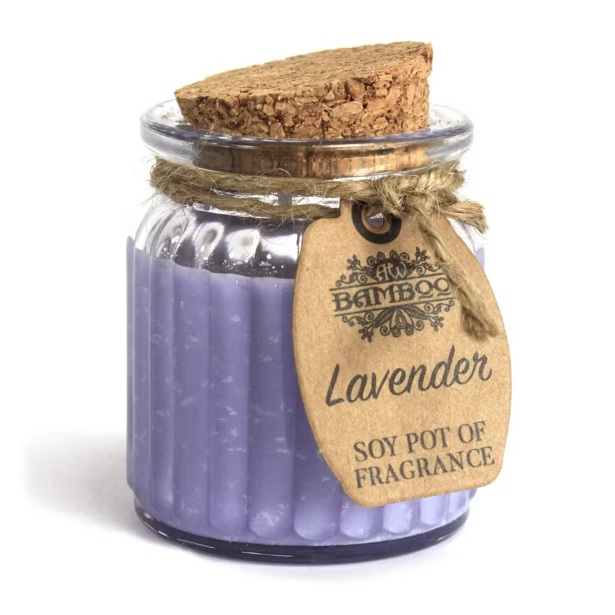 Lavendel – lila sojavaxljus i glasburk med korklock