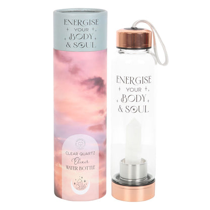 Glasvattenflaska med Bergskristall – ”Energise Your Body & Soul” (530 ml)