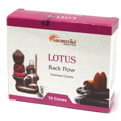 Rosa och vit Aromatika-ask med 10 backflow-rökelsekoner, Lotus
