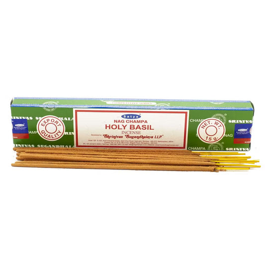 Satya Holy Basil rökelse 15 g – en ask med rökelsepinnar