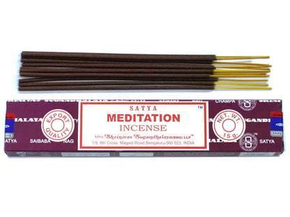 Satya Meditation rökelse 15 g – en ask med rökelsepinnar